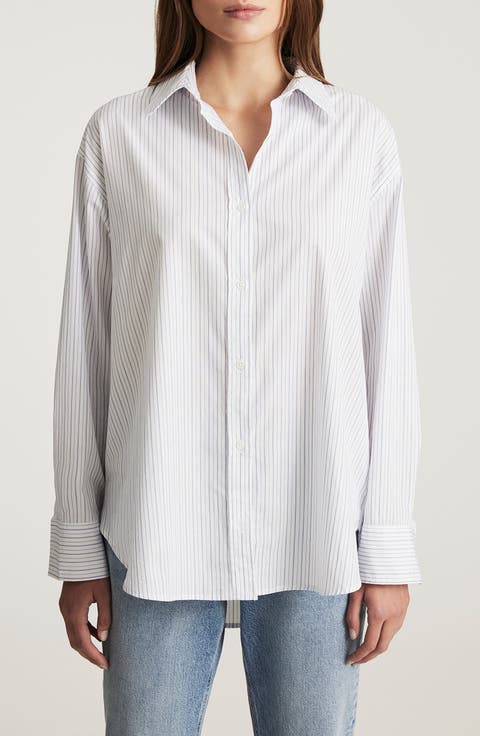 Stripe Oversize Cotton Button-Up Shirt