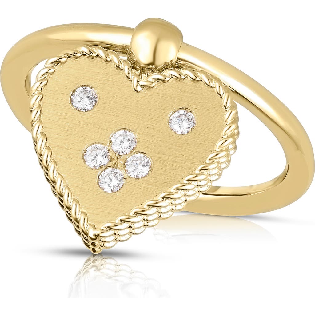 Roberto Coin Diamond Venetian Heart Ring in Yellow Gold