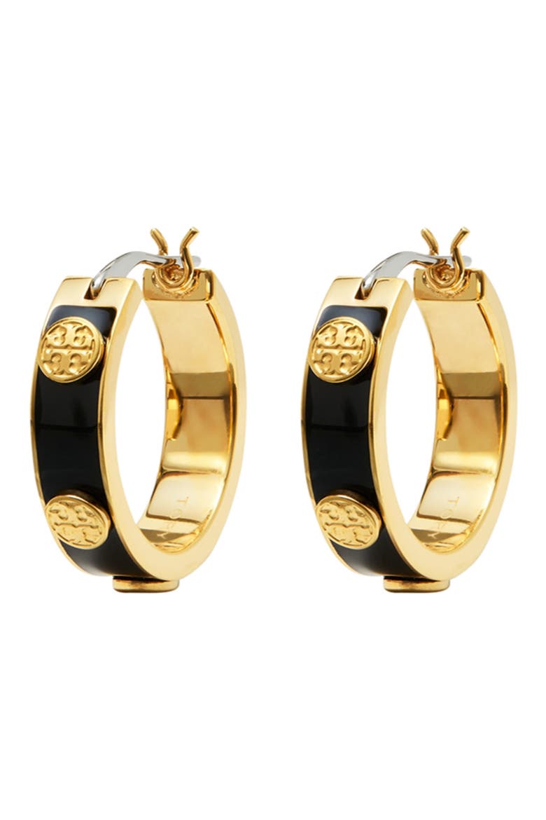 Miller Logo Hoop Earrings, Main, color, TORY GOLD / BLACK