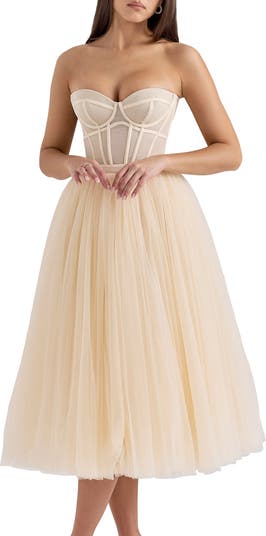 HOUSE OF CB Darling Strapless Tulle Midi Dress | Nordstrom