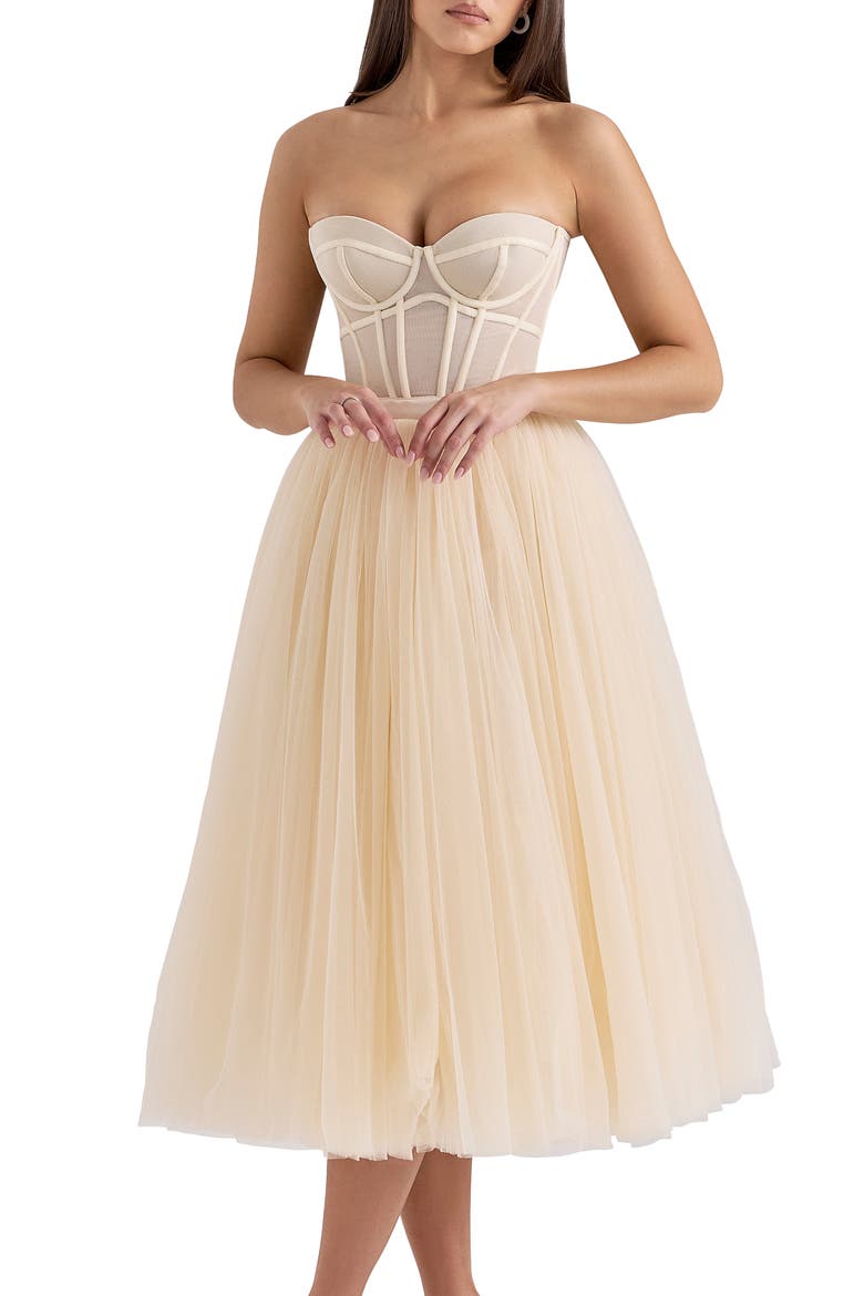 cream strapless midi dress Dissh Catania Cream Linen Midi Dress by Dissh