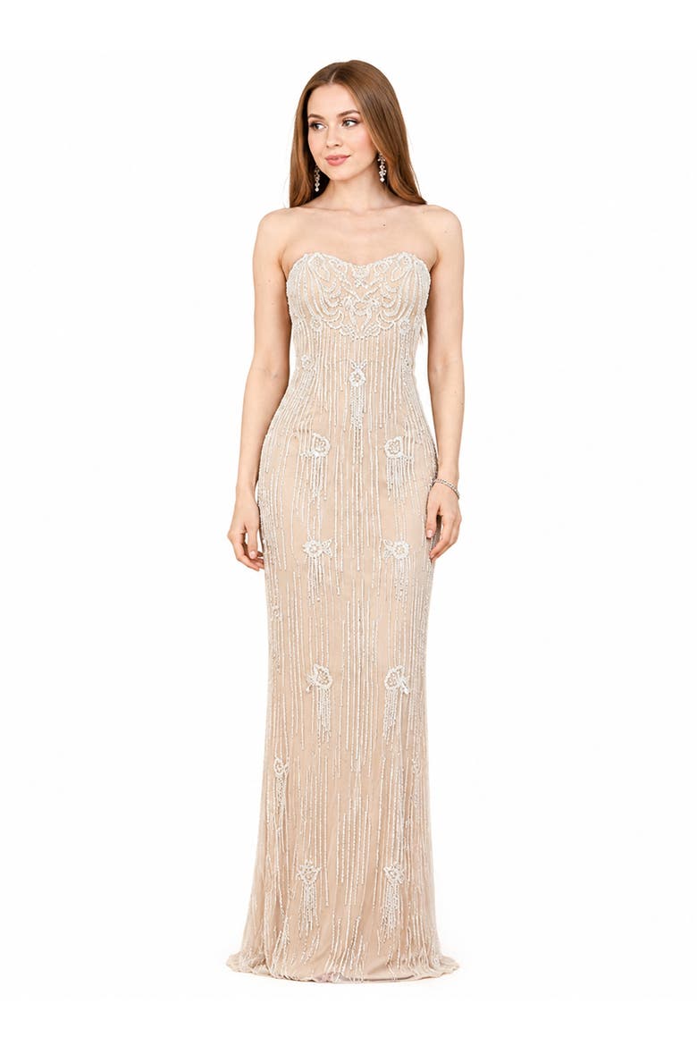 Beaded Faux-Wrap V-Neck Bridal Gown, Alternate, color, Ivory