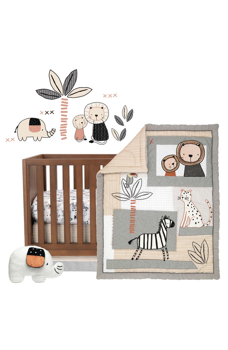 Lambs & Ivy Patchwork Jungle 5-Piece Nursery Baby Crib Bedding Set, Main, color, Cream