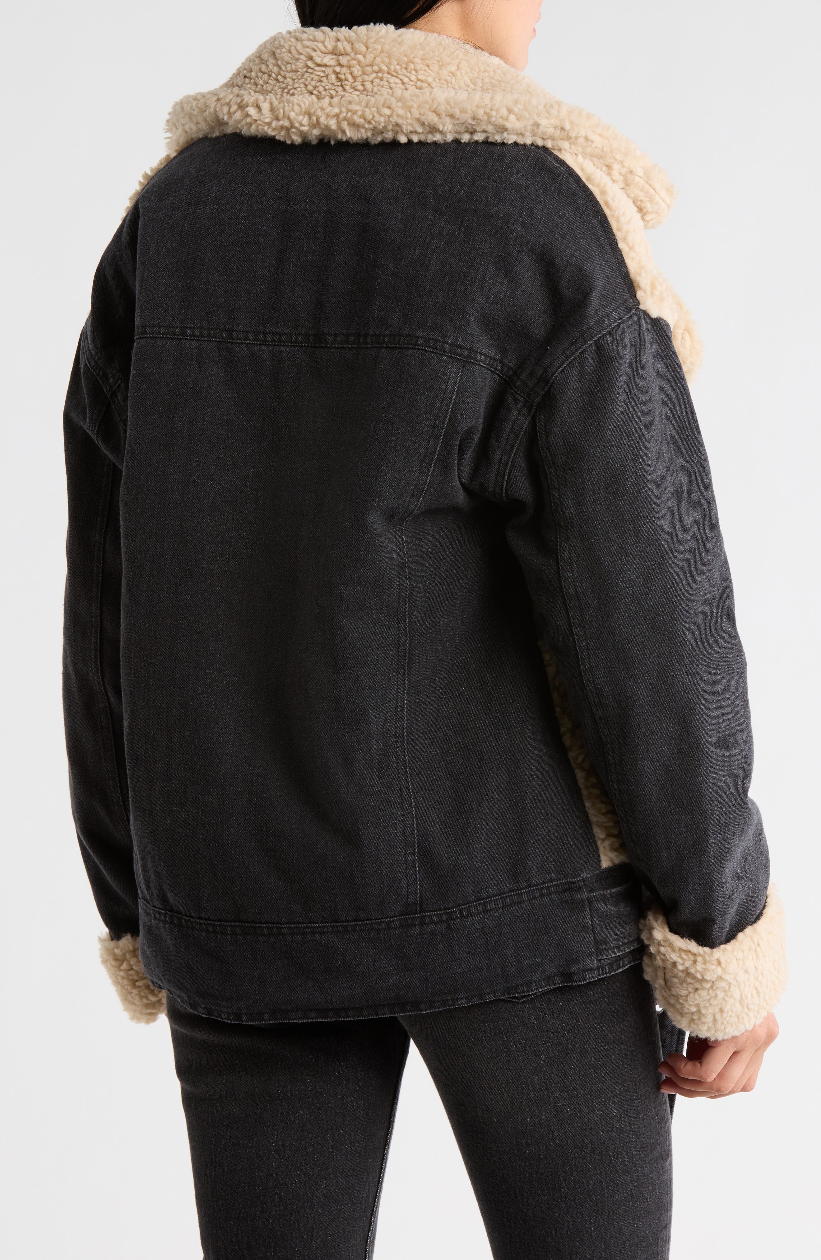 Oversize Faux Shearling & Black Denim Jacket - image 2