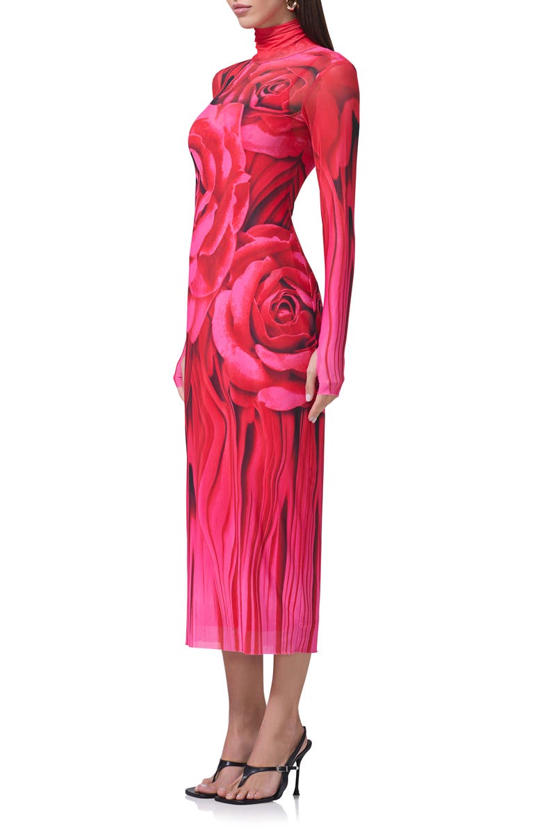 AFRM Shailene Print Long Sleeve Powermesh Midi Dress, Alternate, color, Organic Rose