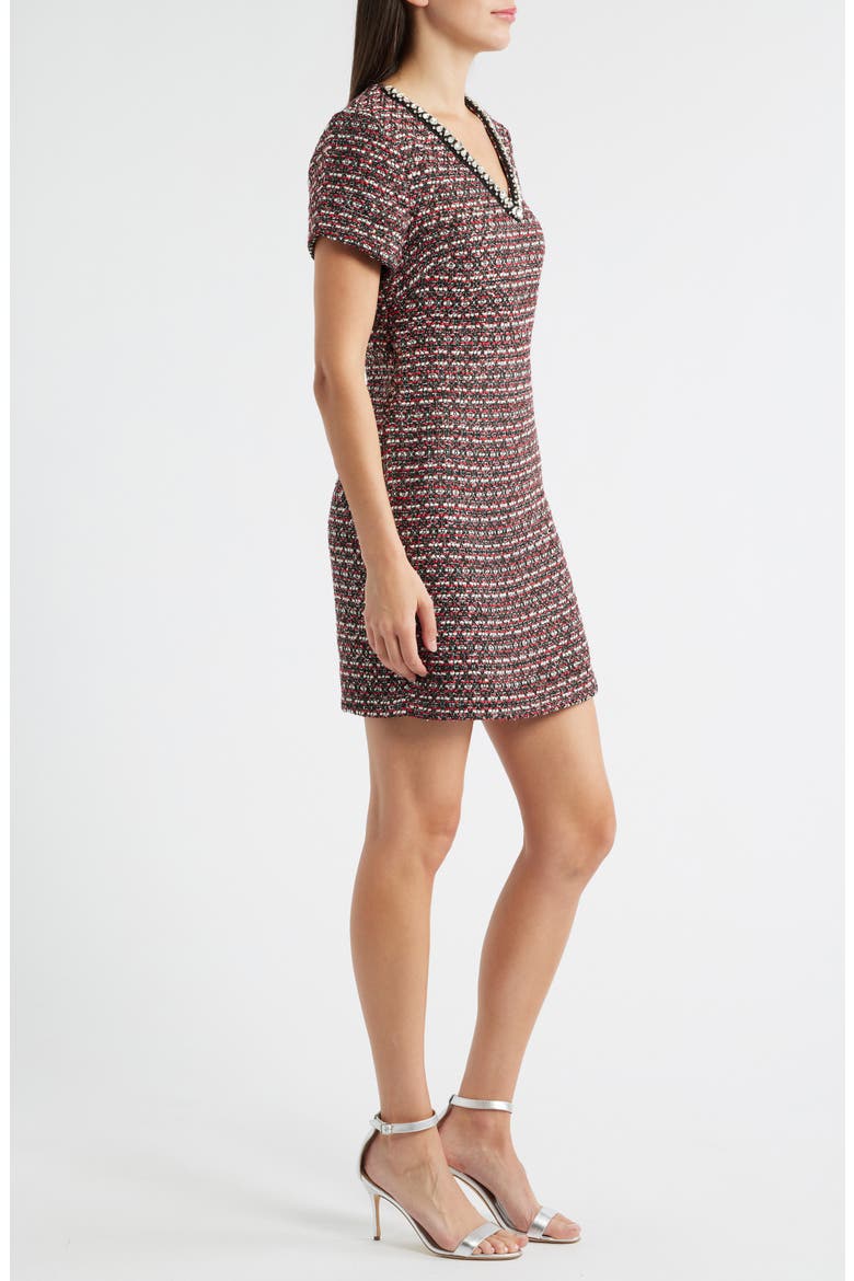 Nyah Embellished Tweed Dress, Alternate, color, BLACK RED