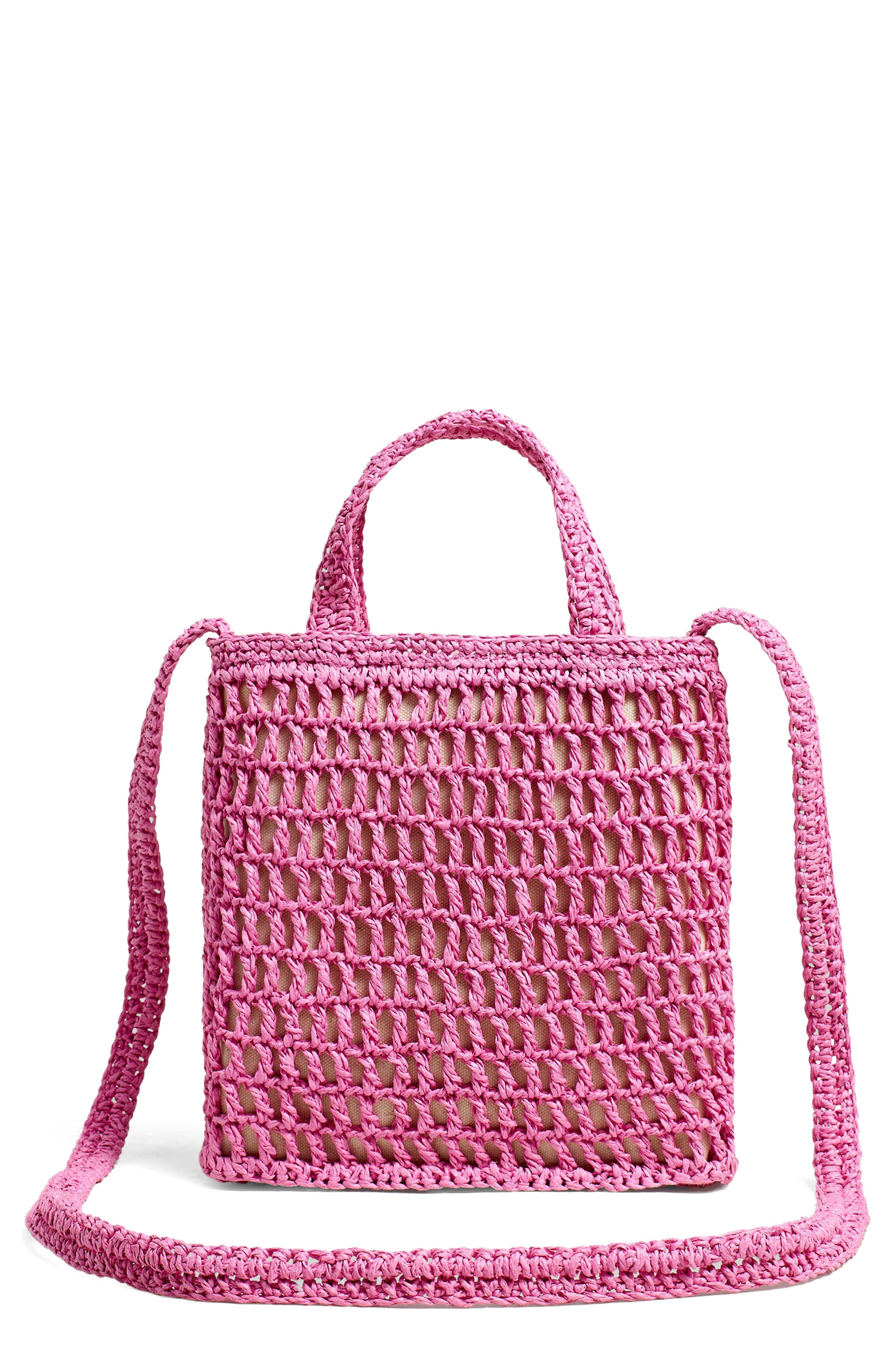 Madewell The Small Transport Straw Crossbody, Main, color, Retro Pink