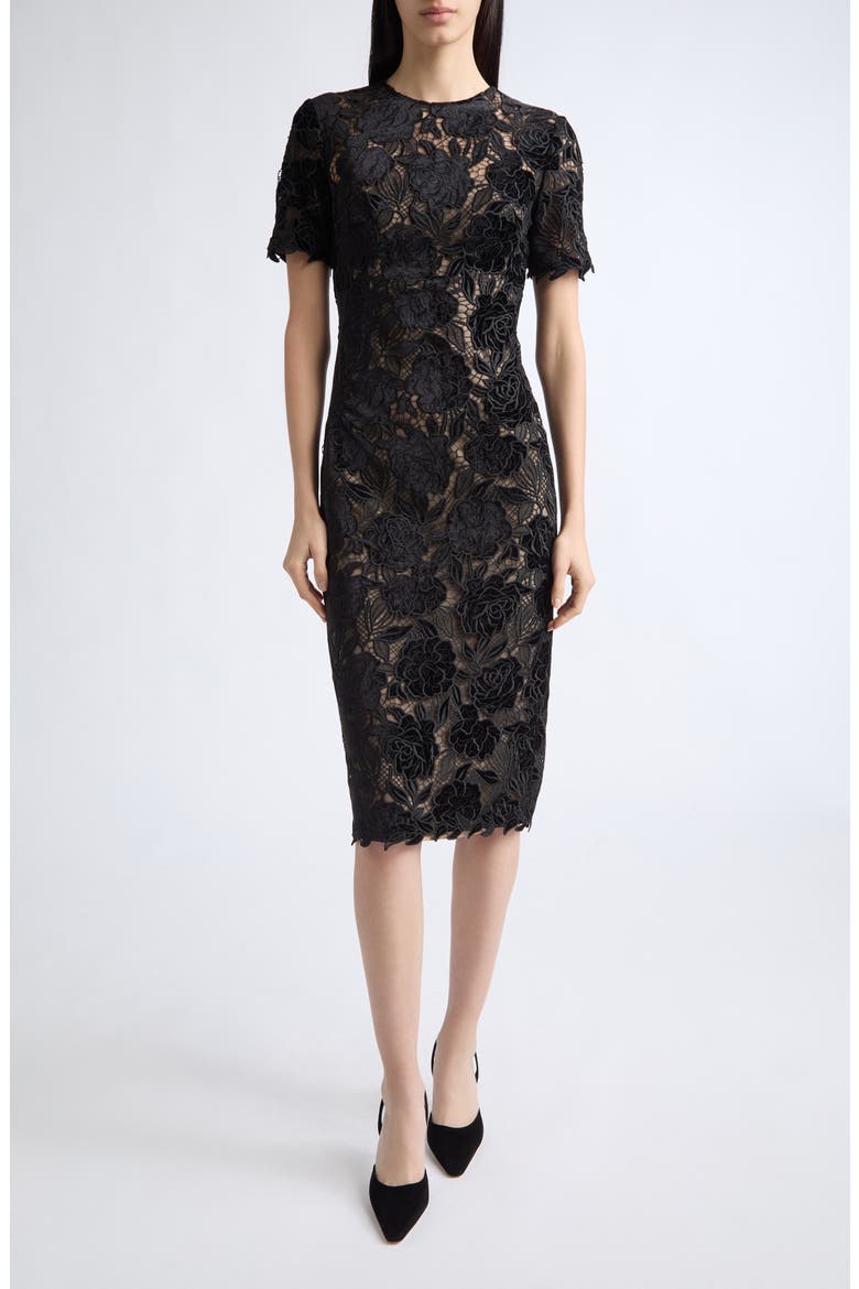Velvet Rose Stretch Lace Cocktail Dress, Main, color, BLACK