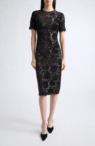 Carolina Herrera Velvet Rose Stretch Lace Cocktail Dress