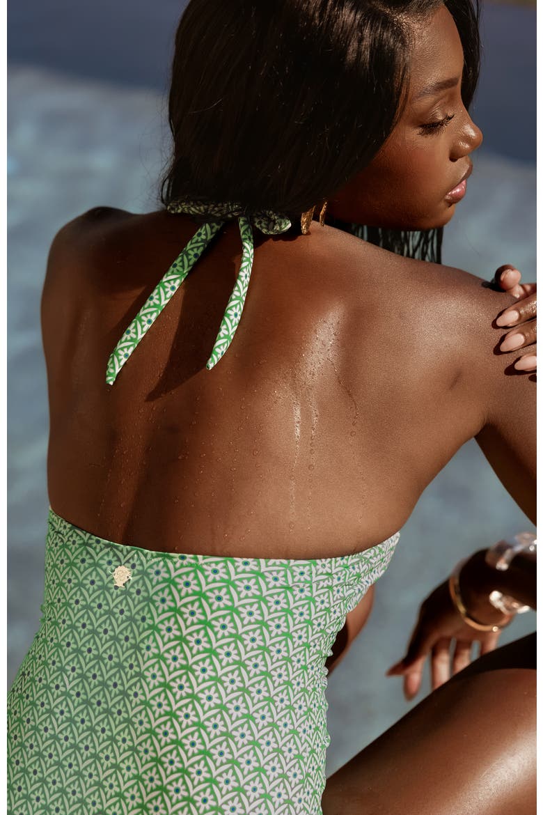 Emerald Geo Halter One-Piece Swimsuit, Alternate, color, Green