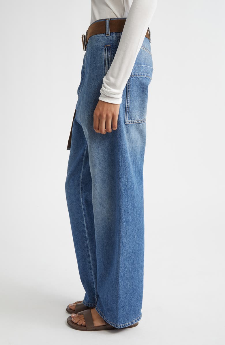 PLAN C Belted Denim Straight Leg Trousers, Alternate, color, Indigo