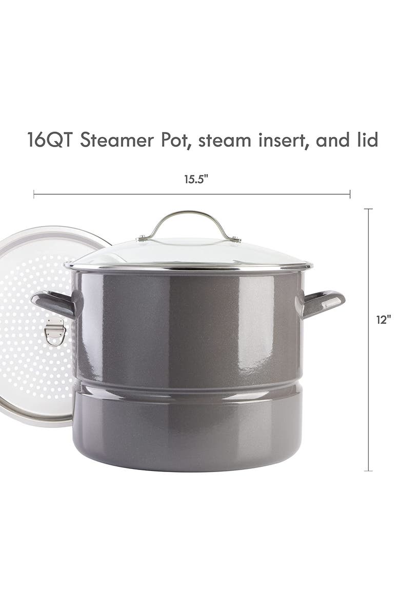 Kenmore 16 Quart Enamel On Steel Stock Pot With Steamer and Lid, Alternate, color, Grey