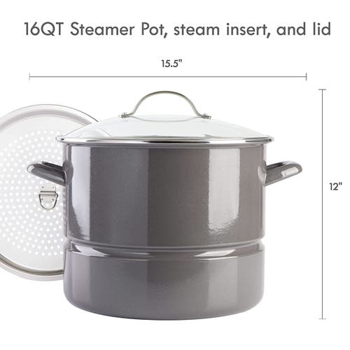Kenmore 16 Quart Enamel On Steel Stock Pot With Steamer And Lid In Graphite Grey In Gray