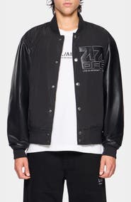 L/AB C/O OFF-WHITE Off Active Leather Sleeve Bomber Jacket