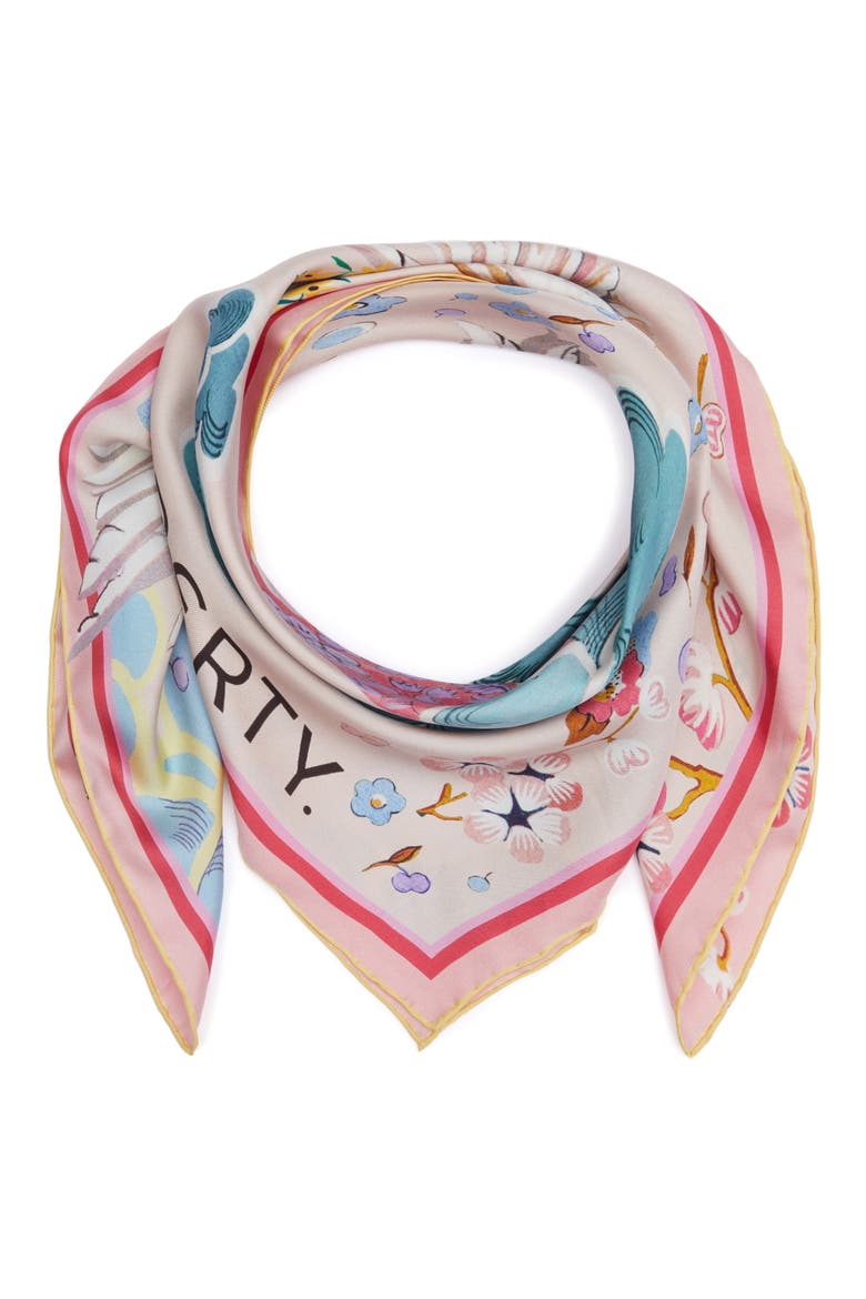 Peace Love Liberty Silk Square Scarf, Alternate, color, PINK