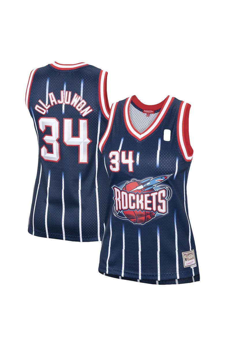 Mitchell & Ness Women's Mitchell & Ness Hakeem Olajuwon Navy Houston Rockets Hardwood Classics Swingman Jersey, Alternate, color,