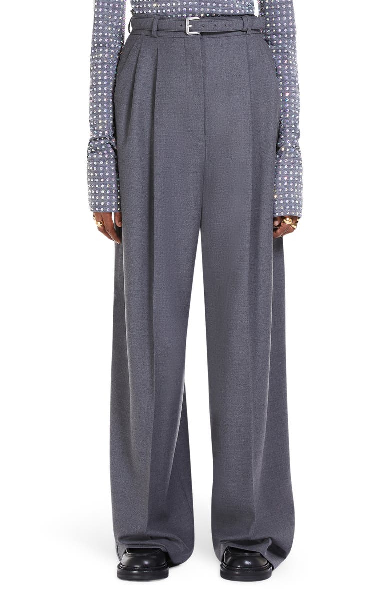 SPORTMAX Belted Wool Stretch Flannel Wide Leg Trousers, Main, color,