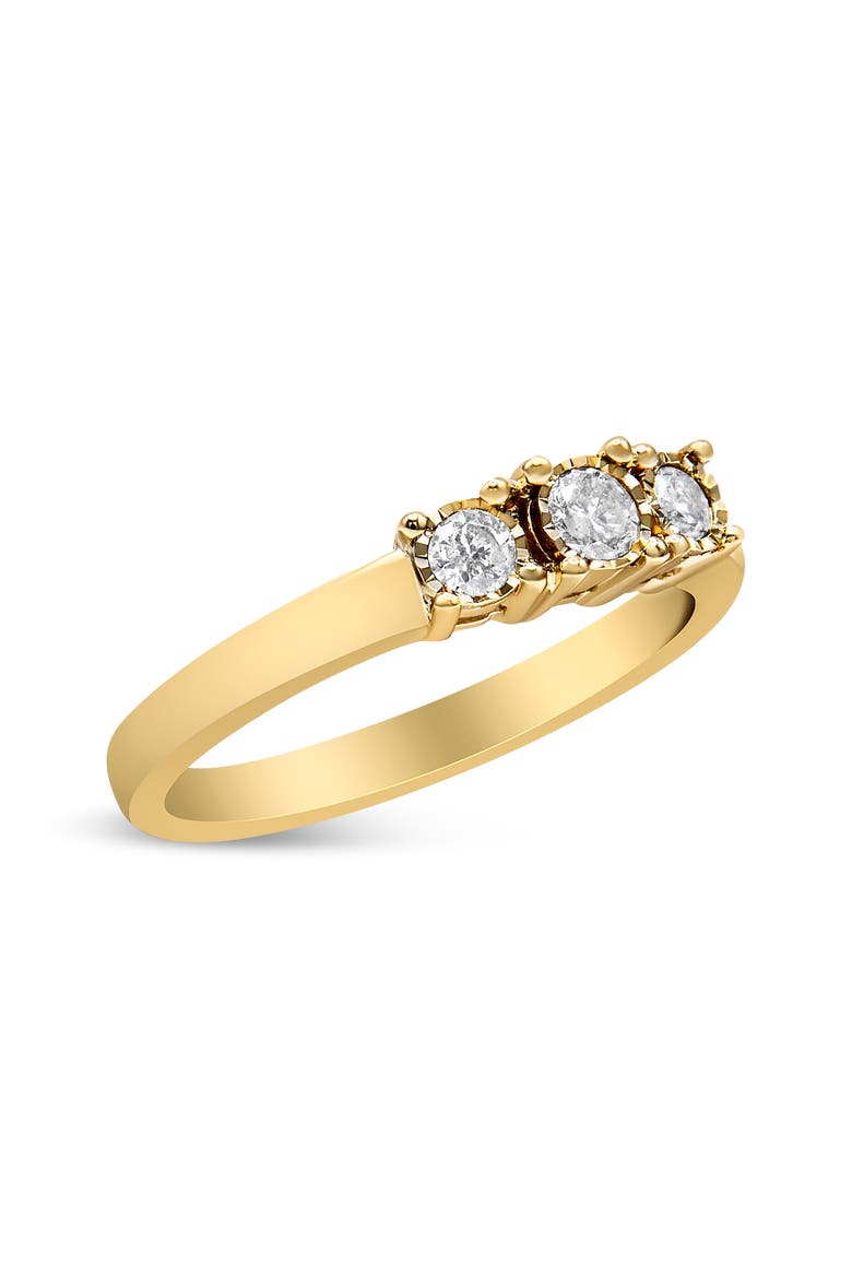 14K Yellow Gold Plated Silver 1/4 Cttw Diamond 3 Stone Illusion Plate Ring, Alternate, color, Yellow Gold over Silver