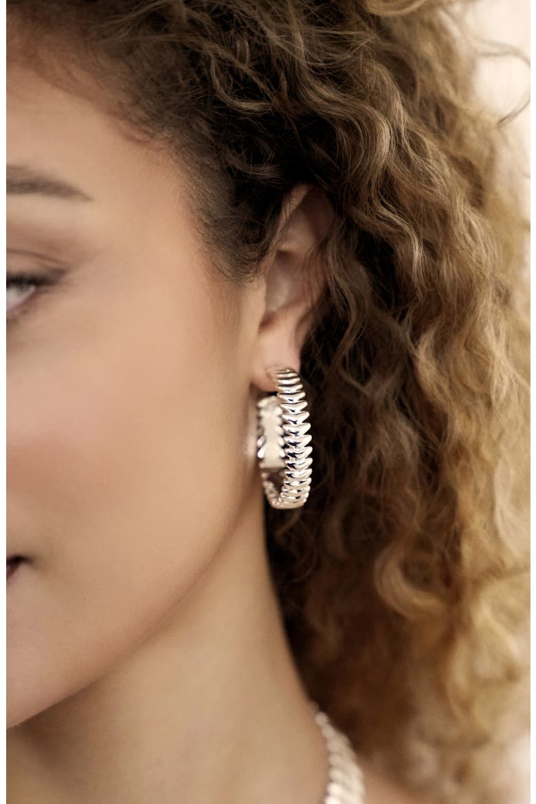 Vortex Medium Hoop Earrings, Alternate, color, SILVER