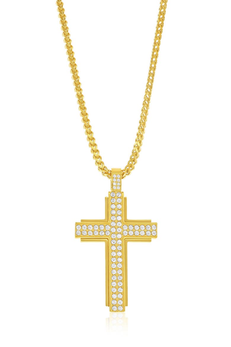 Men's Cubic Zirconia Cross Pendant Necklace, Main, color, GOLD