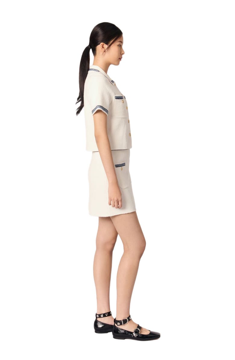 maje Cropped contrasting trim cardigan, Alternate, color,