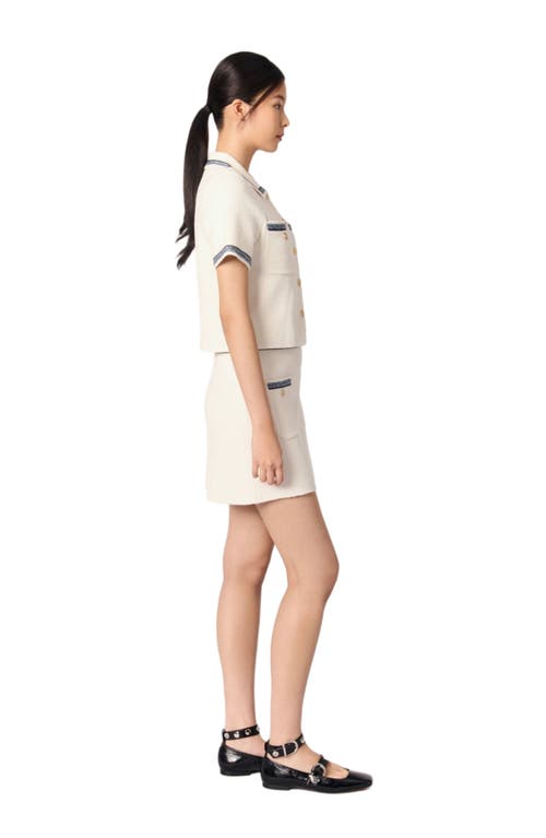 Maje Cropped Contrasting Trim Cardigan In Ecru