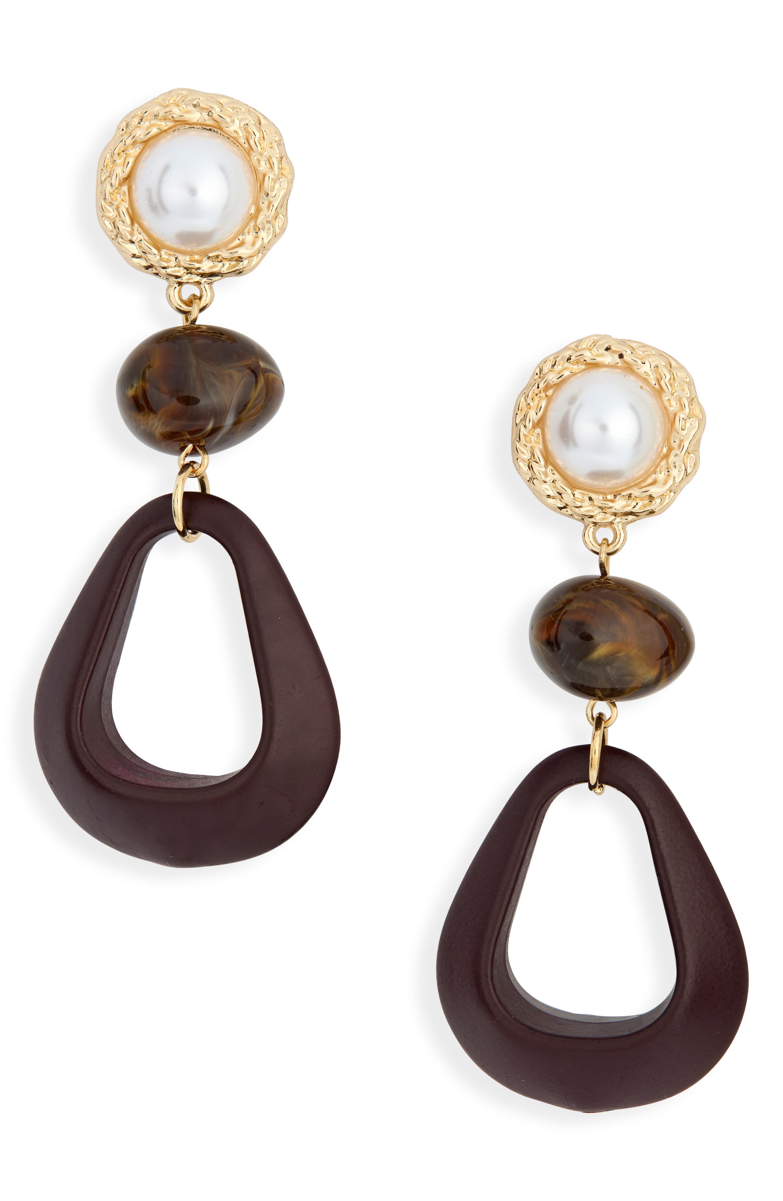 Faux Pearl & Resin Drop Earrings