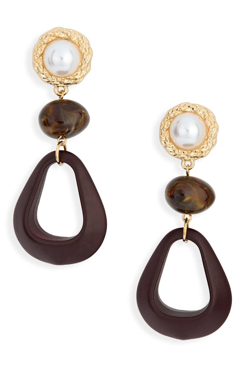 Faux Pearl & Resin Drop Earrings, Main, color, NEUTRAL