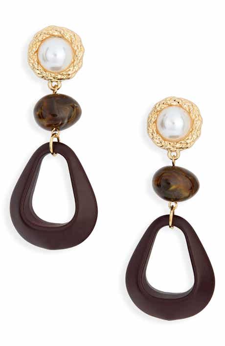 Faux Pearl & Resin Drop Earrings