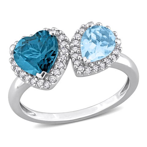 Topaz & Diamond Heart 2-Stone Ring 14k