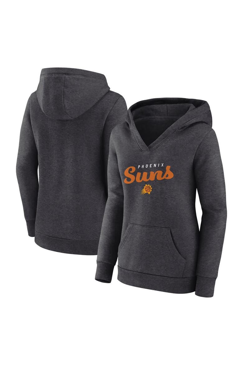 Women's Logo Athletic Heather Charcoal Phoenix Suns Triumphant V-Neck Pullover Hoodie, Main, color, Heather Charcoal
