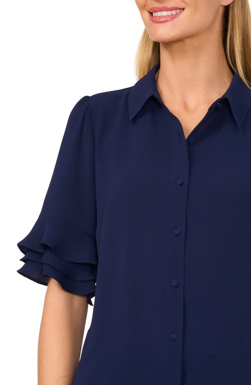 Cece Ruffle Sleeve Collar Blouse In Classic Navy