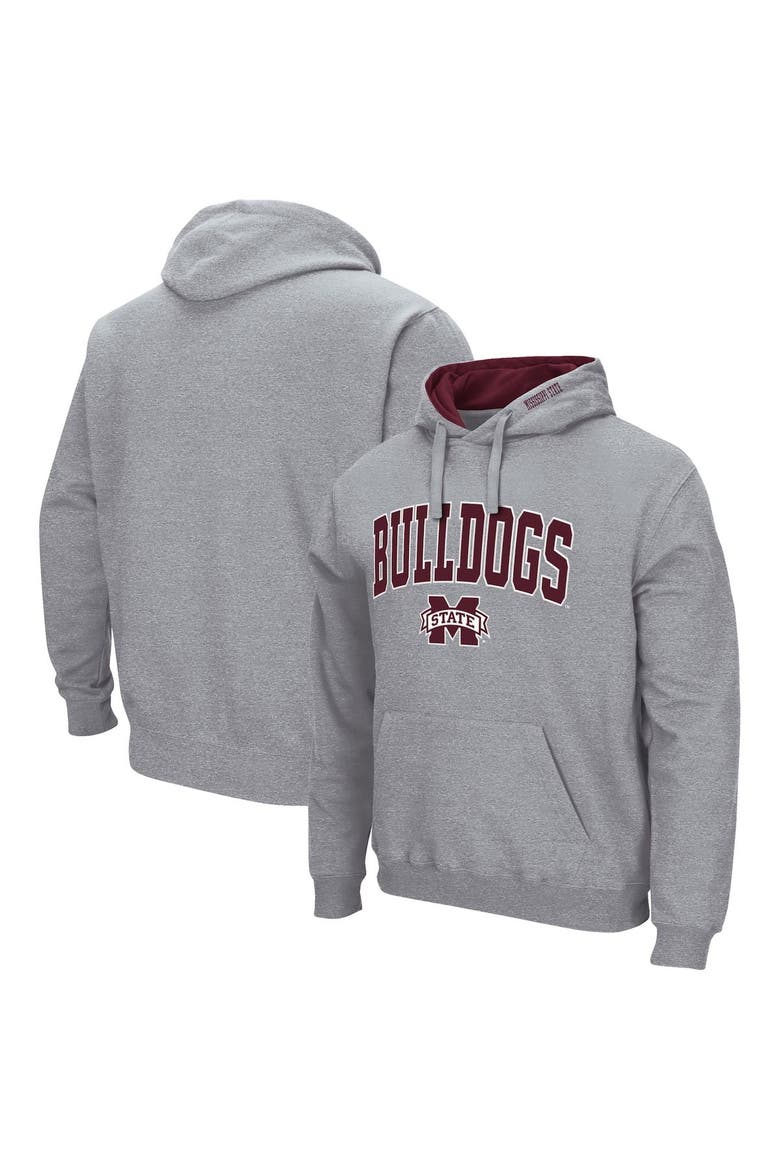 Men's Colosseum Heather Gray Mississippi State Bulldogs Arch & Logo 3.0 Pullover Hoodie, Alternate, color, Heather Gray