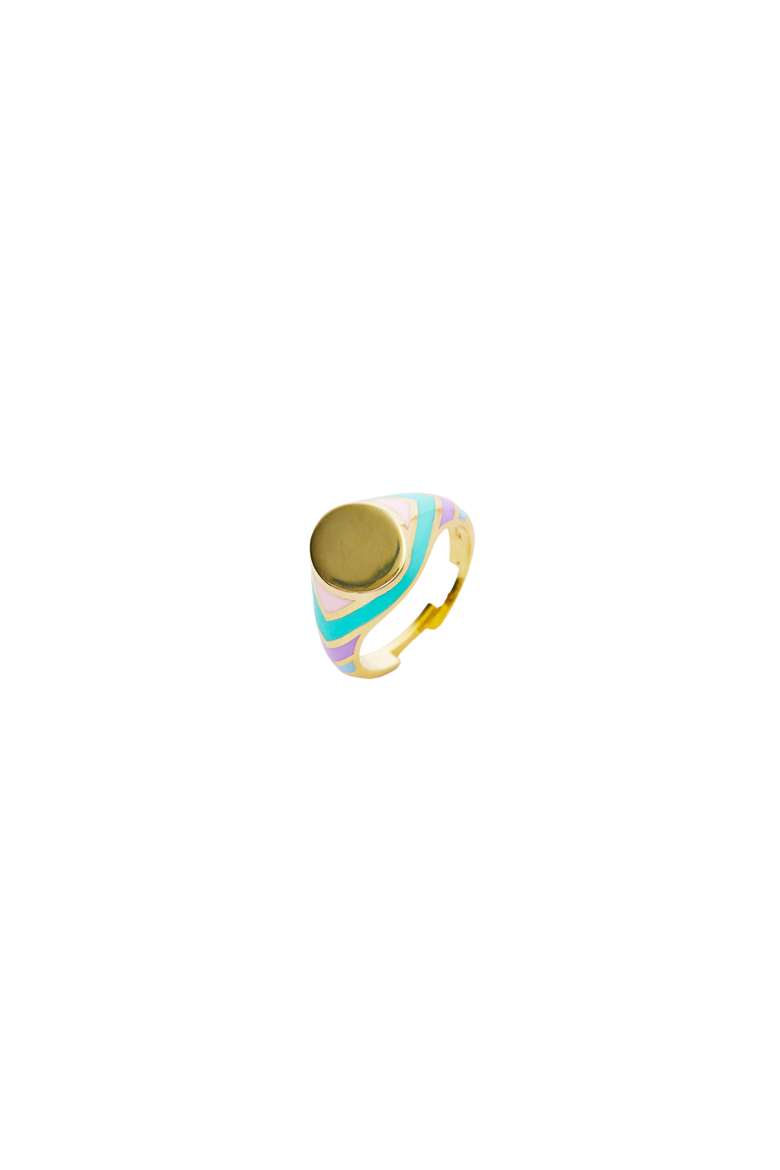 Enamelled Multicoloured Sterling Silver Round Signet Ring, Main, color, Gold
