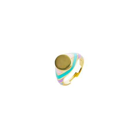 Enamelled Multicoloured Sterling Silver Round Signet Ring