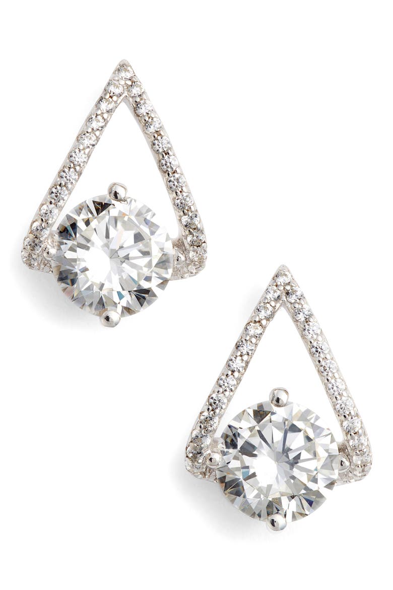 Simulated Diamond Drop Earrings, Main, color, SILVER/ CLEAR