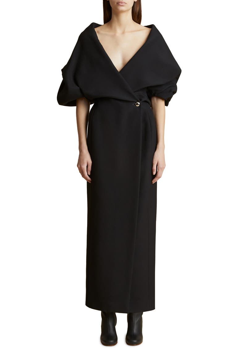 Truman Portrait Collar Wrap Dress, Main, color, BLACK