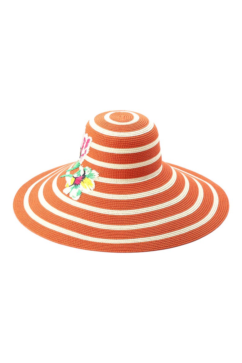 embroidered flowers straw sun hat, Main, color, CREAM / MULTI