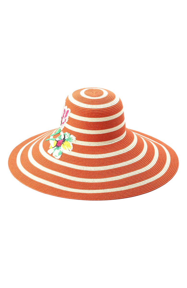 Kate Spade New York embroidered flowers straw sun hat, Main, color, Cream / Multi