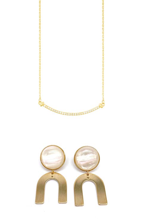 Crystal Curved Bar Pendant Necklace & Drop Earrings Set