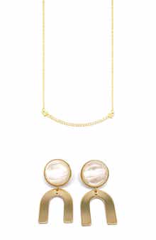 Adornia Crystal Curved Bar Pendant Necklace & Drop Earrings Set