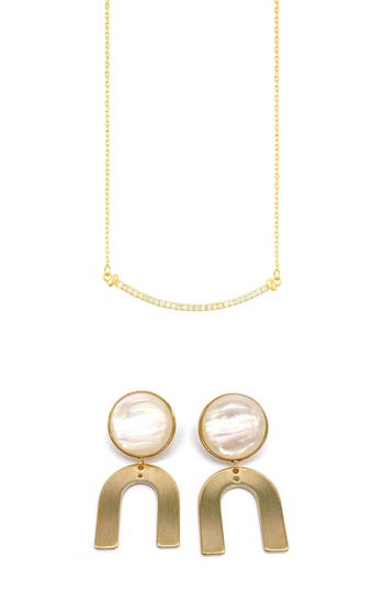 Adornia Crystal Curved Bar Pendant Necklace & Drop Earrings Set In Gold