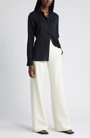 ヴィンス Vince Slim Fitted Blouse レディース シャツ トップス Black Slim Fitted Stretch-Silk Blouse in Long Sleeve | Vince