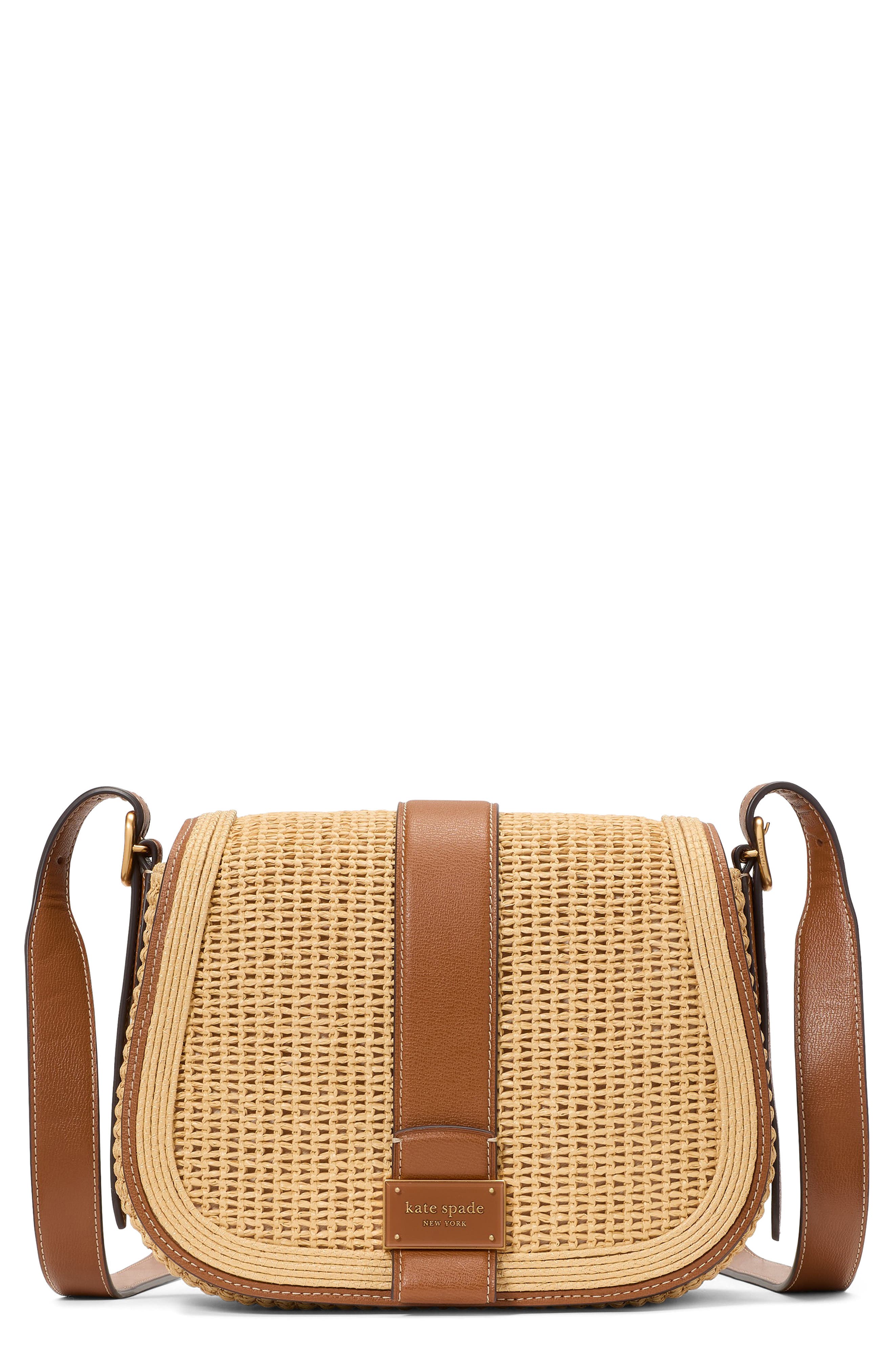Kate Spade New York medium noveau straw saddle crossbody bag, Main, color, 