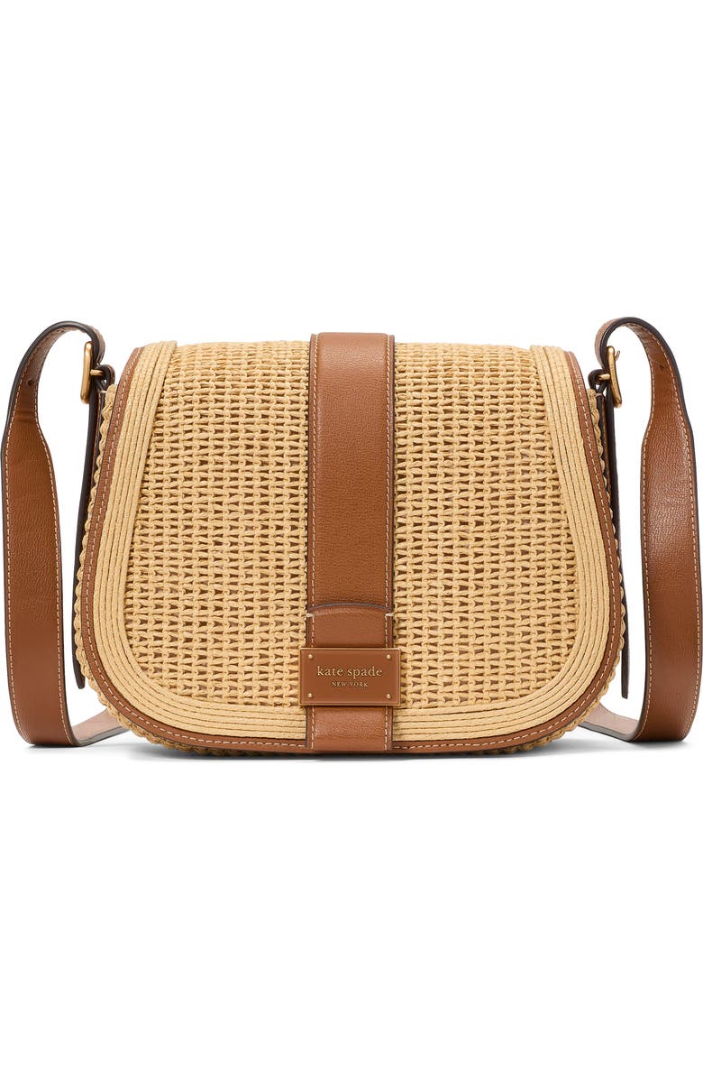 Kate Spade New York medium noveau straw saddle crossbody bag, Main, color,
