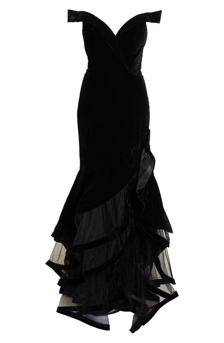 Mac Duggal Off the Shoulder Tiered Ballgown, Alternate, color,