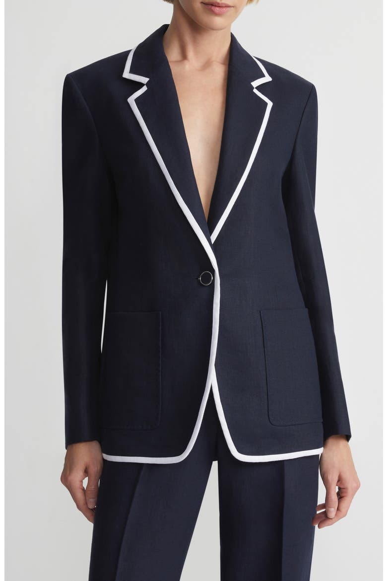 Tipped Linen Blazer, Main, color, INK