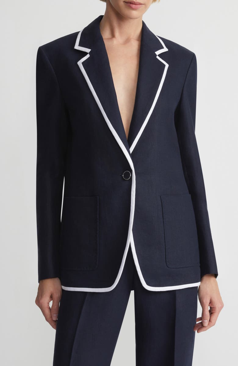 Lafayette 148 New York Tipped Linen Blazer, Main, color, 