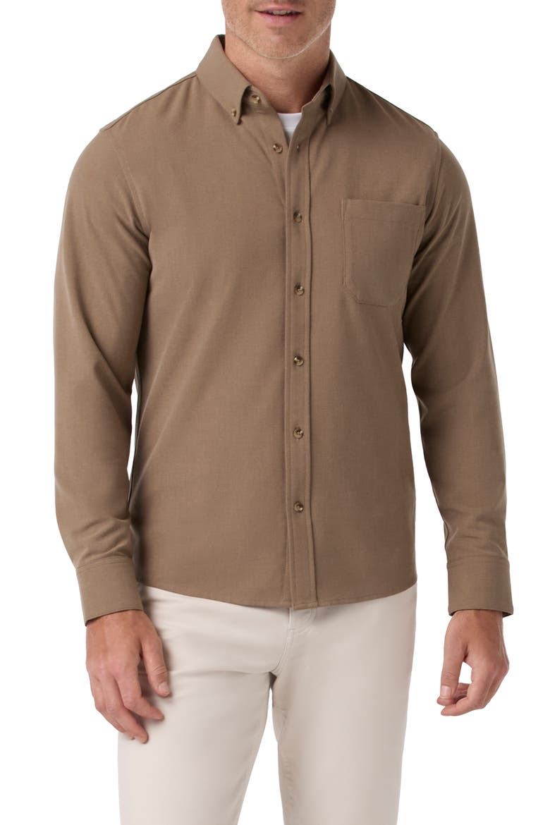 City Trim Fit Flannel Button-Down Shirt, Main, color, MOCHA HEATHER TRIM