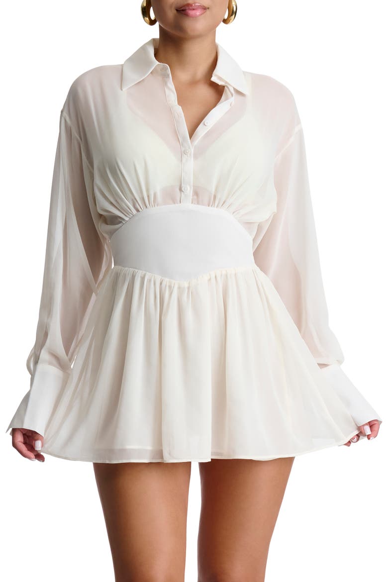 Gathered Long Sleeve Minidress, Alternate, color, WHITE